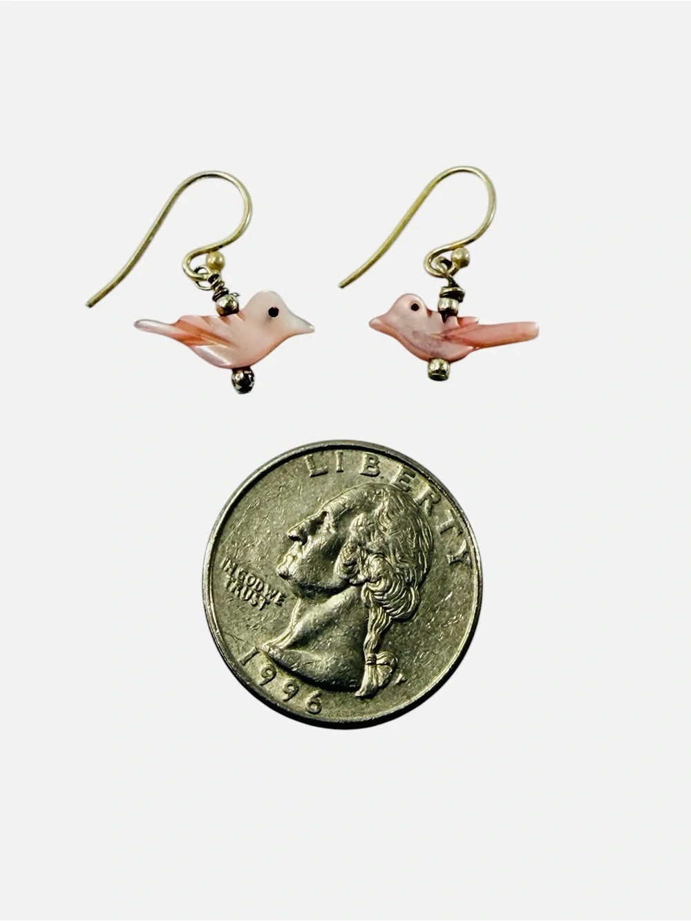 Sterling Silver Pink Mother Of Pearl Dove Bird Earrings Hook Carved Fetish